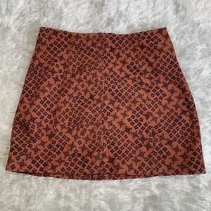 Free People Rust Black Square Print Mini Skirt Sz 6